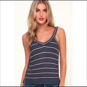 Lulus Kagan Slate Blue Striped Ribbed Knit Tank